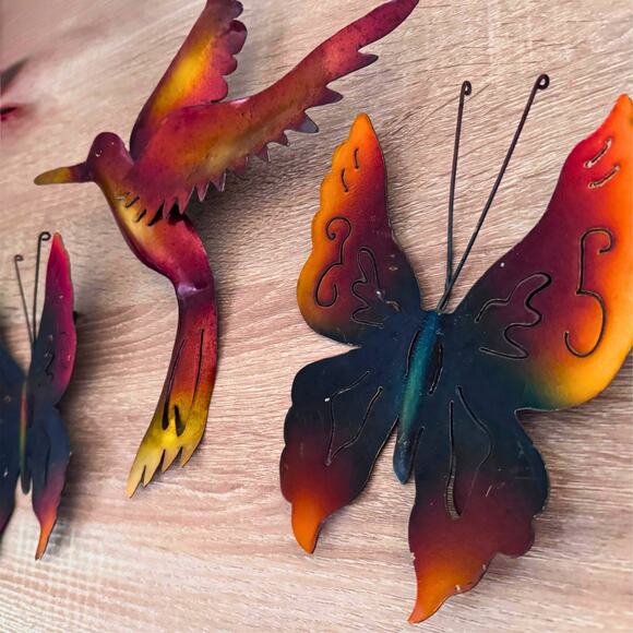 Made in Mexico Metal Wall Art | Hummingbird & Butterfly Trio | Rustic Garden - Picture 10 of 11